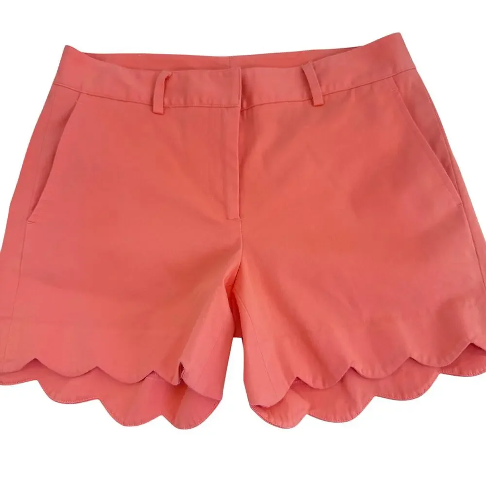 J McLaughlin Coral Scallop Hem Tailored Shorts High Rise Preppy Chic Size 4 - Picture 5 of 6